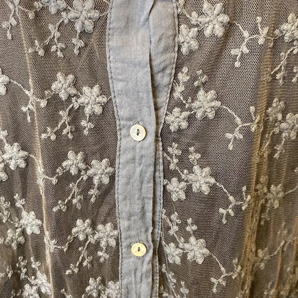 World Market Small/Medium Blue Long Sleeve Smocked Top Giselle Lace Ruffles - Picture 5 of 7